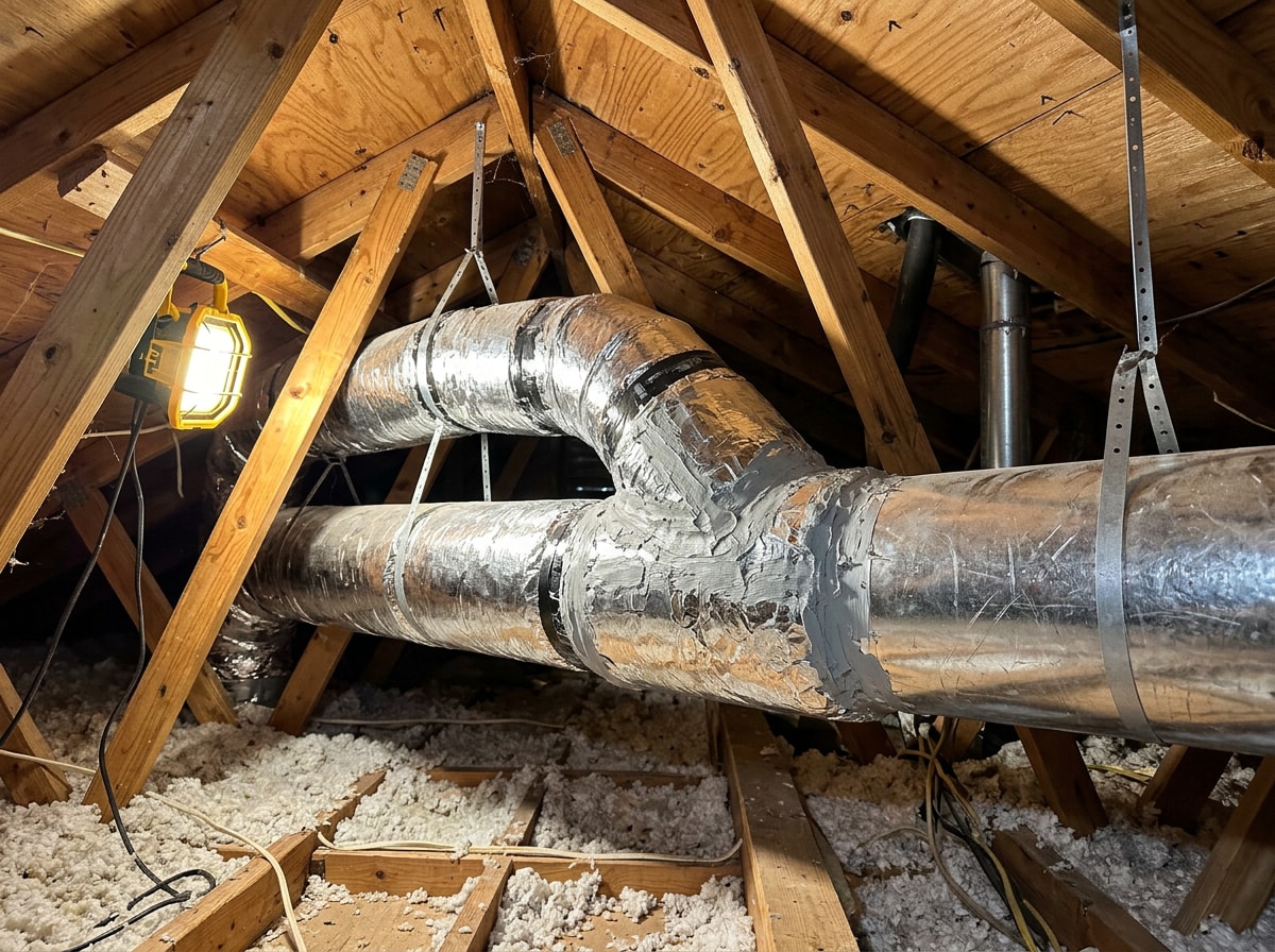 Sealed and insulated attic ductwork in a California home