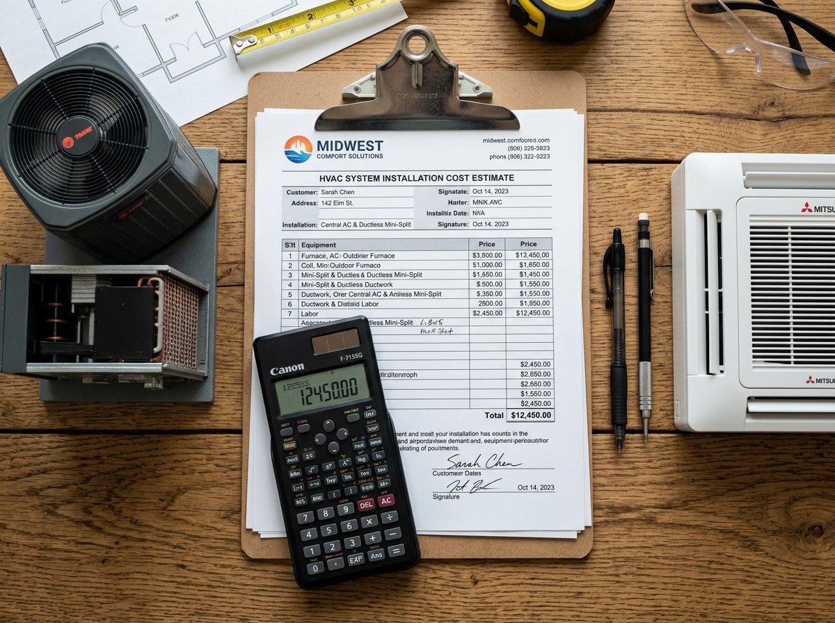 Cost comparison chart for central AC, mini-split, and ductwork replacement pricing