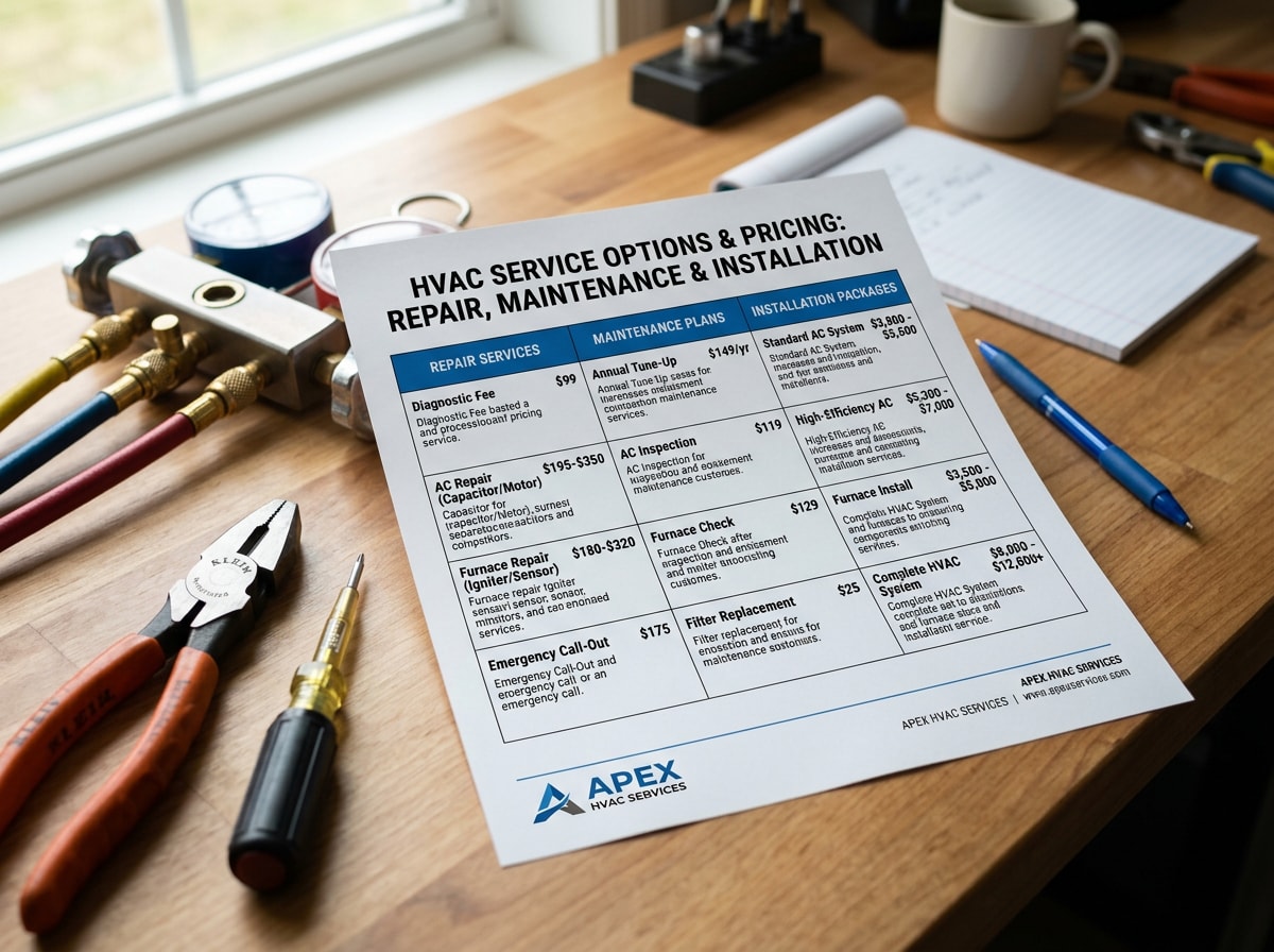 Chart comparing average HVAC repair, maintenance, and installation costs for Murrieta, CA homeowners