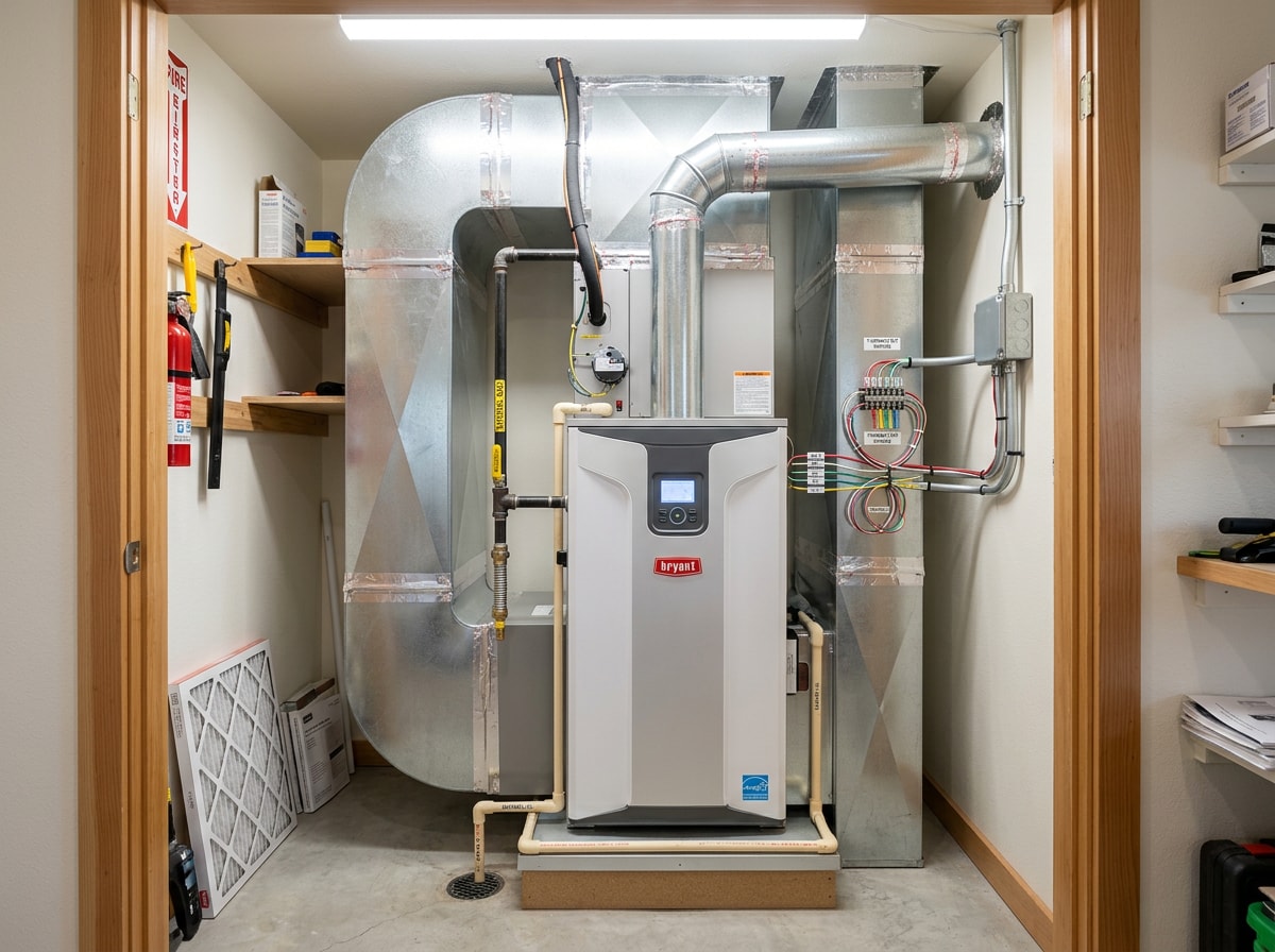 Modern high-efficiency furnace installed as an energy-saving upgrade in a Moreno Valley home