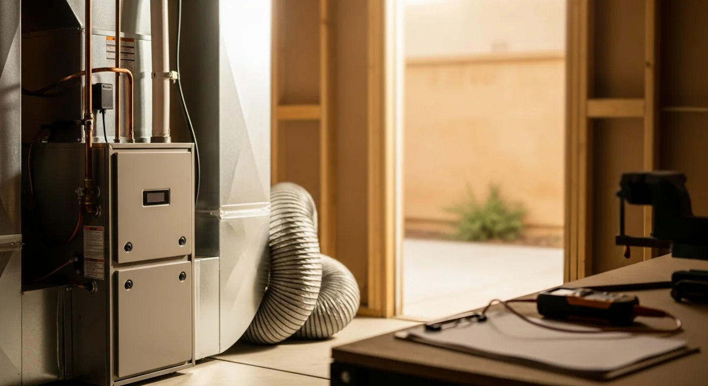 Technician inspecting home heating system