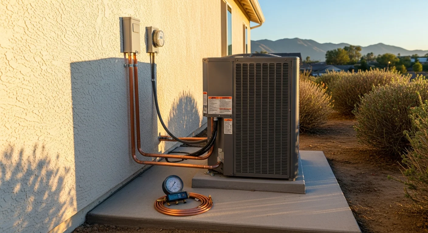 HVAC technician servicing air conditioning unit