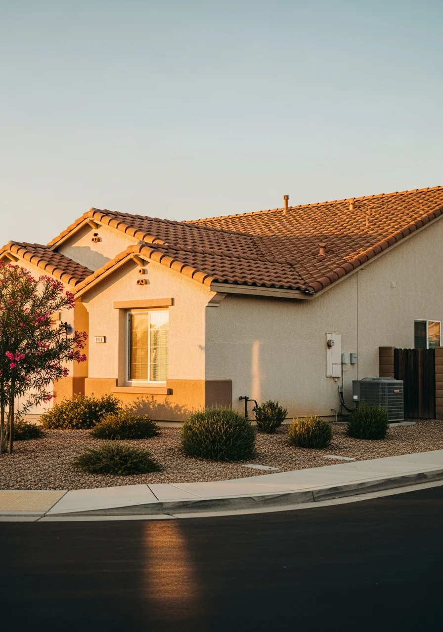Corona home exterior showing typical architectural style and local landscaping.